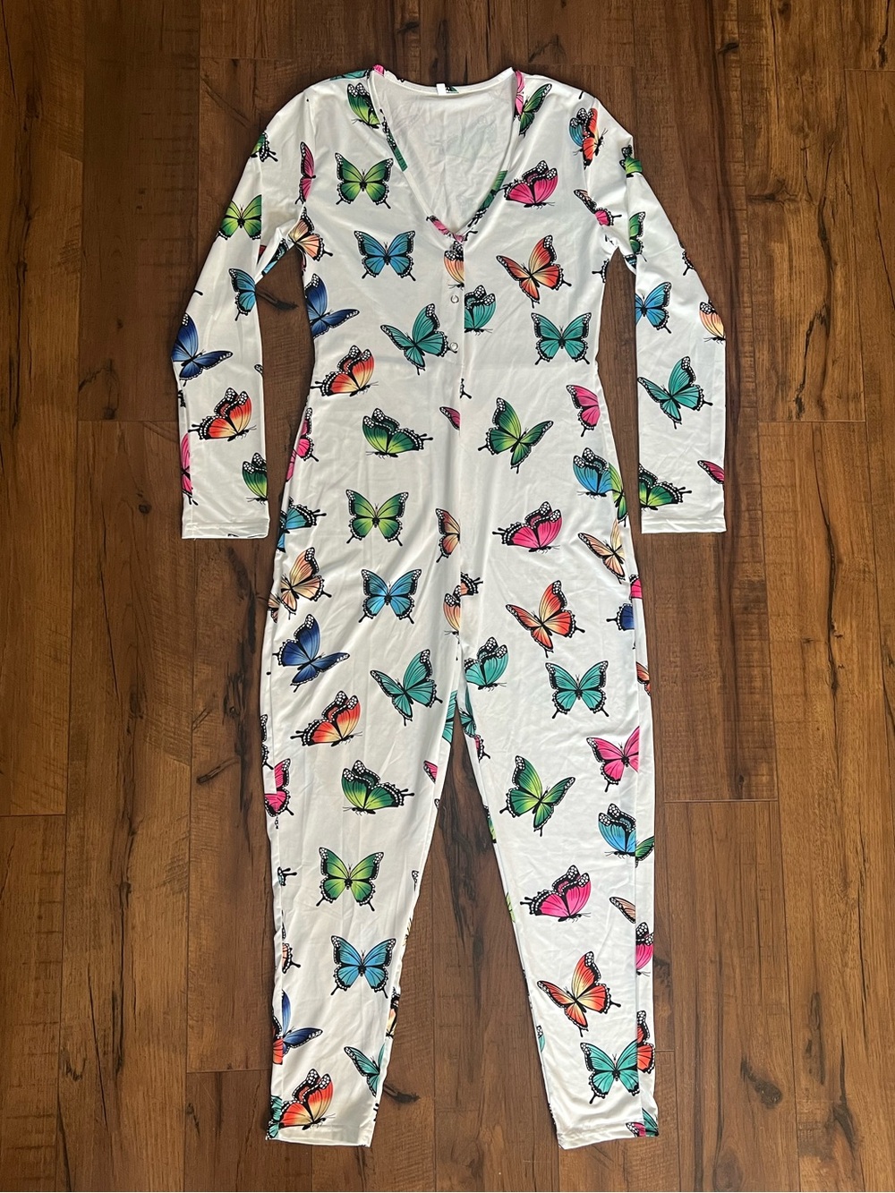 White Butterfly Print One-Piece Jumpsuit/Pajama